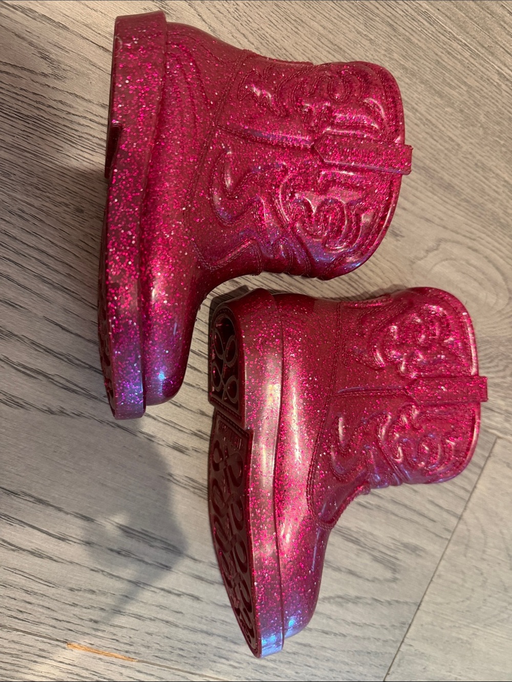 Mini Melissa Girls Glitter Pull-On Rain Boots - Hot Pink